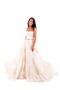 Beautiful young bride, posing over white background