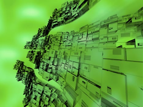 Aerial view of futuristic buildings