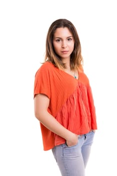 Studio shot of a beautiful young casual woman
