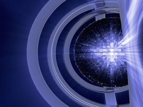 Close-up of a sphere with rings around it