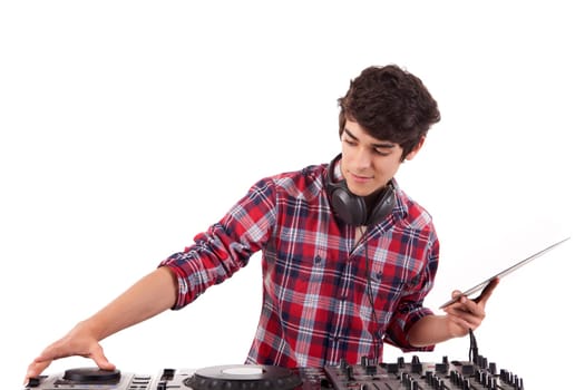 A young handsome deejay boy - isolated over white