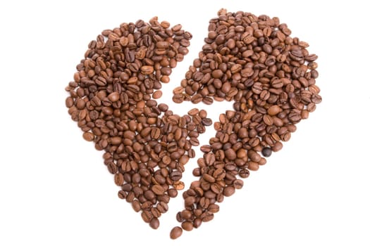 heart made of coffee beans, isolated over white