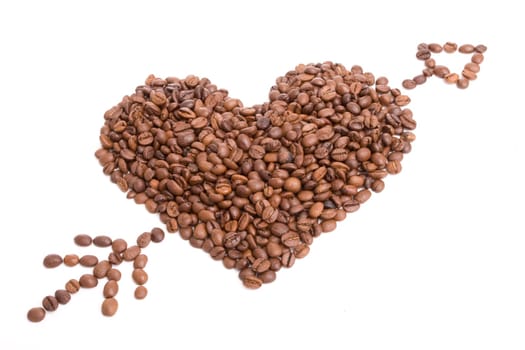 heart made of coffee beans, isolated over white