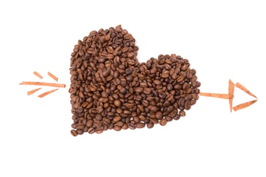 heart made of coffee beans, isolated over white