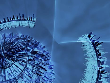 Aerial view of futuristic buildings