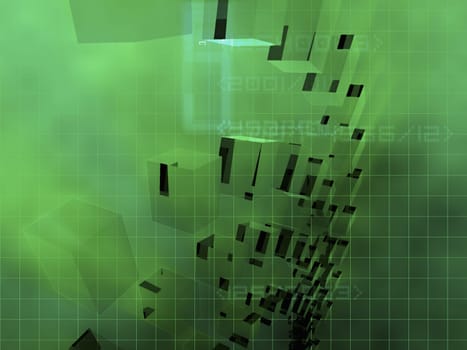 3-d shapes on a green background
