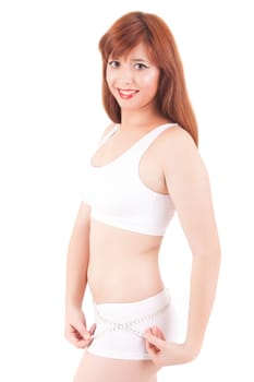 Young woman measuring her body - diet concept