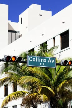 street sign of famous of Collins Avenue, Miami, Florida, USA