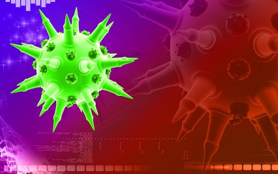 Digital illustration of Flu virus in colour background