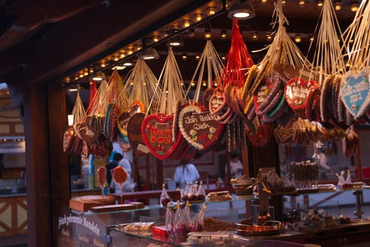 DECEMBER, 2014 - BERLIN, GERMANY: stall with honey-cakes and sweets on the Christmas market