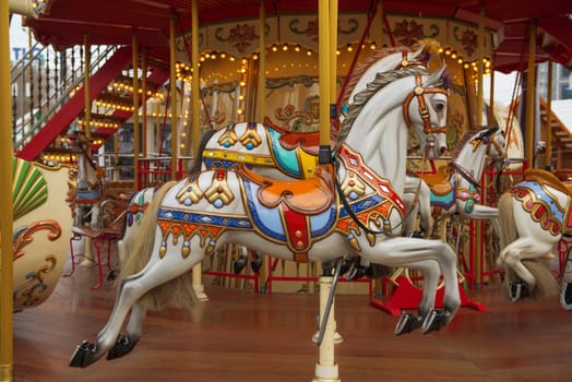 DECEMBER, 2014 - BERLIN, GERMANY: Detail of merry-go-round at Christmas fair