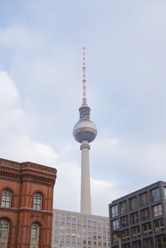 DECEMBER, 2014 - BERLIN, GERMANY: View on Berlin TV Tower from the street