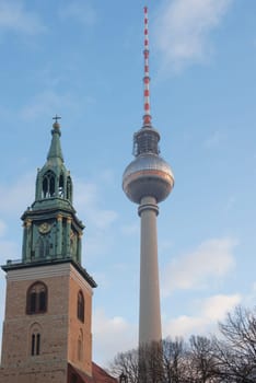 DECEMBER, 2014 - BERLIN, GERMANY: View on Berlin TV Tower from the street
