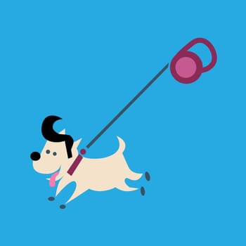 Little joyful fashionable dog on a leash. Walk