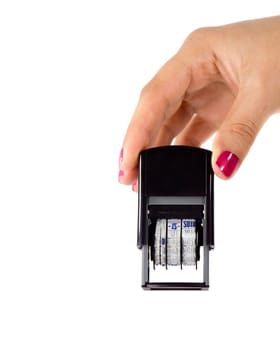 Date stamp the document is getting business woman