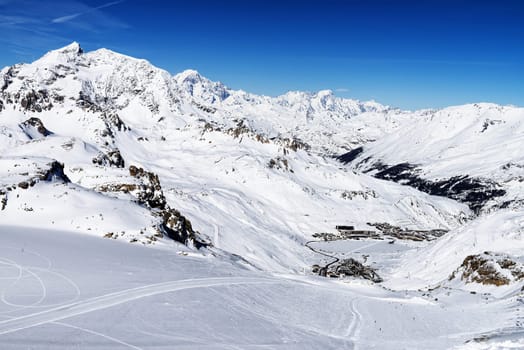 Llandscape and ski resort in French Alps,Tignes, Le Clavet, Tarentaise, France