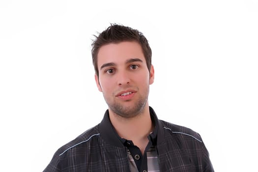 Young casual man posing, isolated in white background