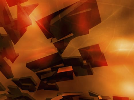 3-d shapes on an orange background