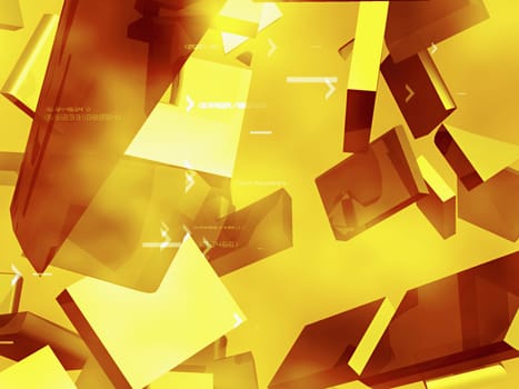 3-d shapes on a yellow background
