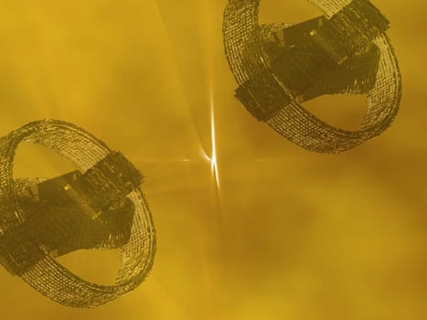 Intertwined rings on a yellow background
