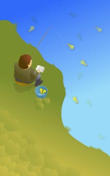 Man fishing for light bulbs
