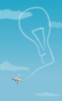 Biplane forming a light bulb with its vapor trail