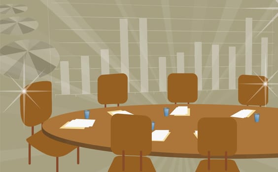 Glasses and documents on conference table