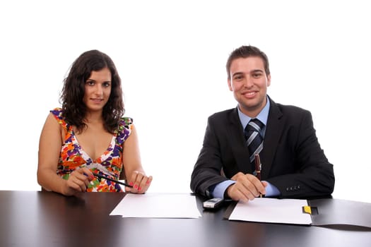 Business Couple working, isolated over white background
