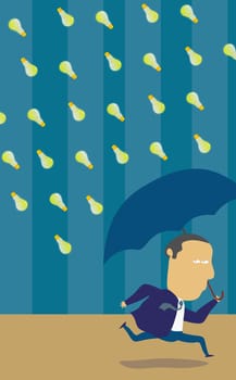 Businessman running with an umbrella