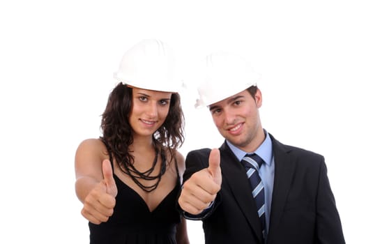 Young Couple showing thumbs up, focus on the hands