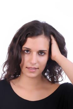 Young woman portrait, isolated over white background