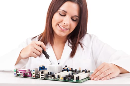 Happy and successful young computer technician