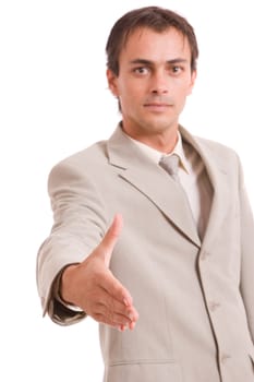 Young engineer, offering handshake - focus on hand