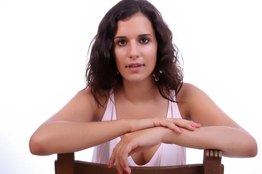 Young beautiful woman portrait, isolated over white background