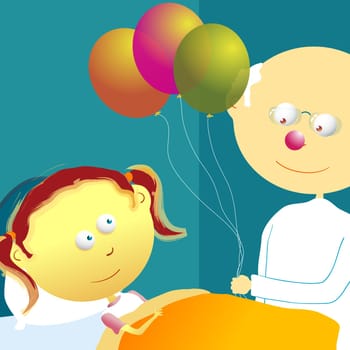 Male doctor standing near a patient and holding balloons