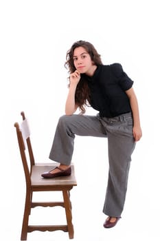 Young girl posing, isolated over white background