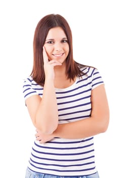 Young student woman posing over white background