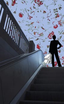 Woman standing on an escalator