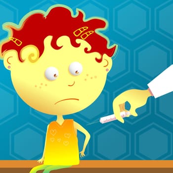 Person's hand giving an injection to a boy