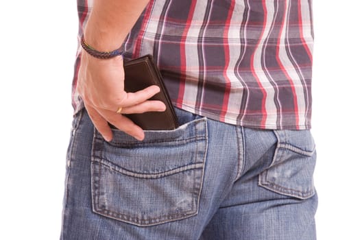 Detail of wallet in man's back pocket
