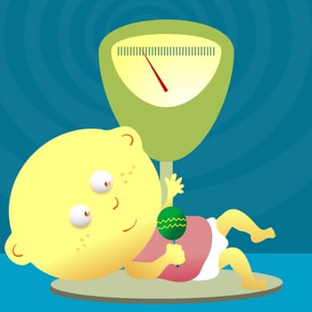 Baby boy lying on a weighing scale