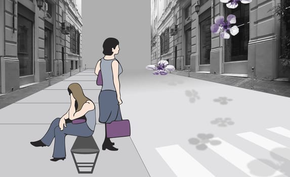 Two women on the sidewalk