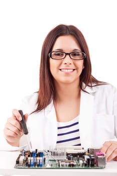 Happy and successful young computer technician