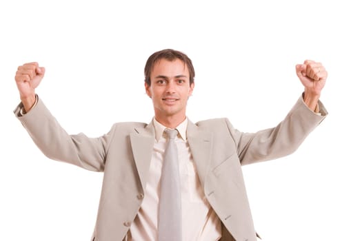 Very Successful with arms raised isolated over white background