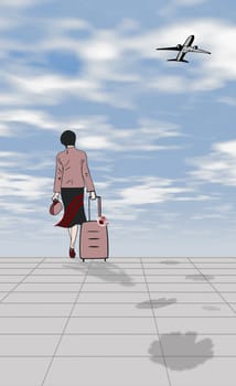 Woman pulling a suitcase