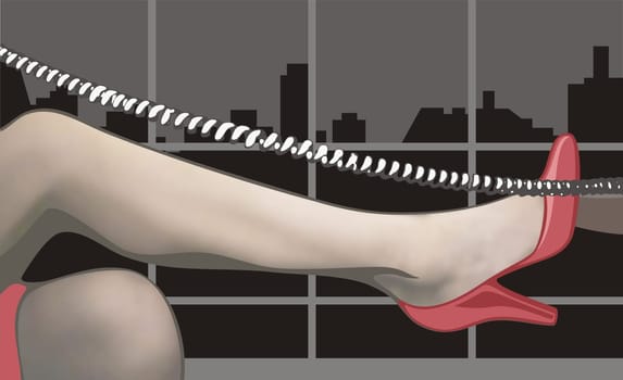 Woman's leg with a telephone cord