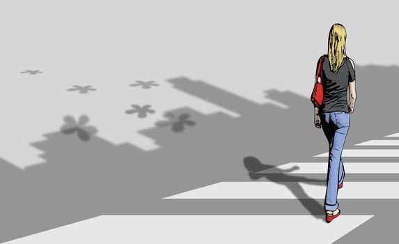 Woman walking on a zebra crossing