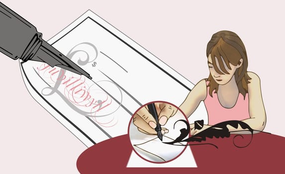 Woman writing a check