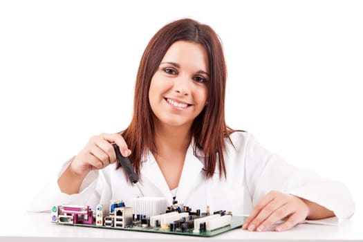 Happy and successful young computer technician