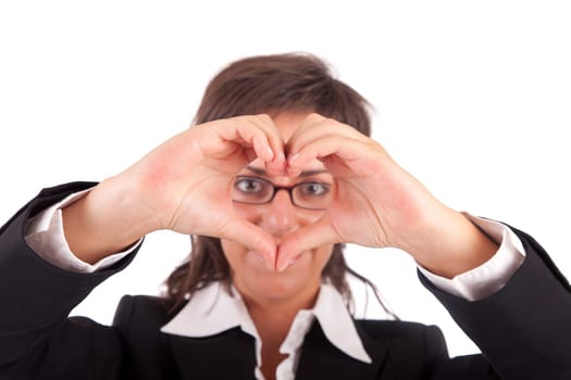 form of heart shaped by the hands of a young woman